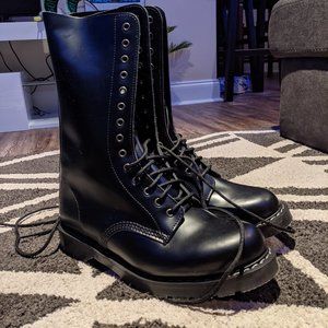 Solovair Black Hi-Shine 14 Eye Derby Boot in UK 10.5 / US 11.5